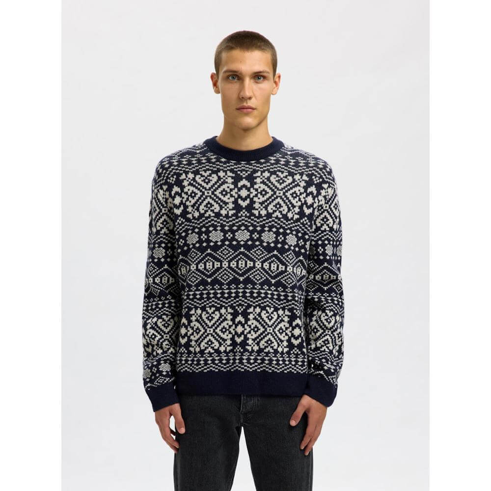 Selected Holger Knit Jacquard Neck Sweater